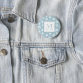 Blau-Weiße Schneeflocken Muster 1 mit Monogramm Button (Beispiel)
