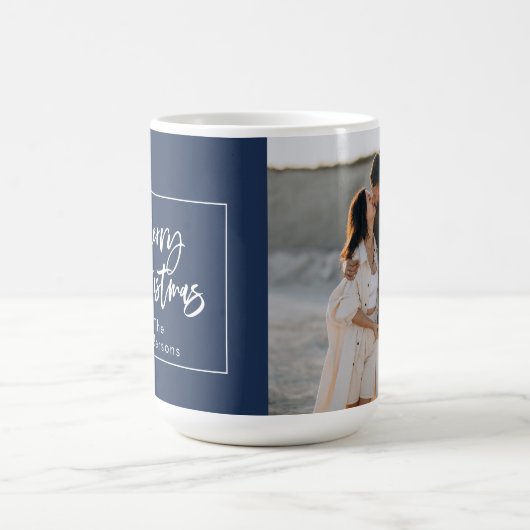 Blau-weiße Schrift frohe Weihnachten Kaffeetasse (Mittel)