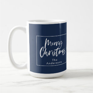 Blau-weiße Schrift frohe Weihnachten Kaffeetasse
