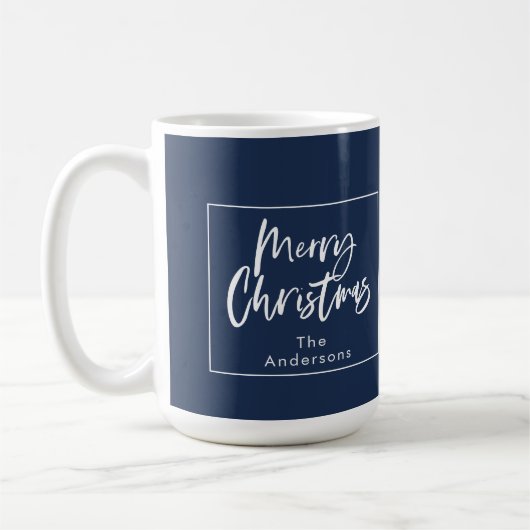 Blau-weiße Schrift frohe Weihnachten Kaffeetasse (Links)