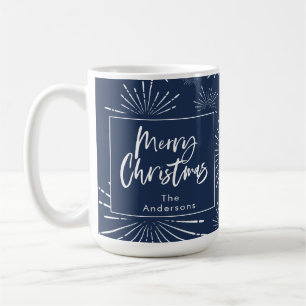 Blau-weiße Schrift frohe Weihnachten Kaffeetasse
