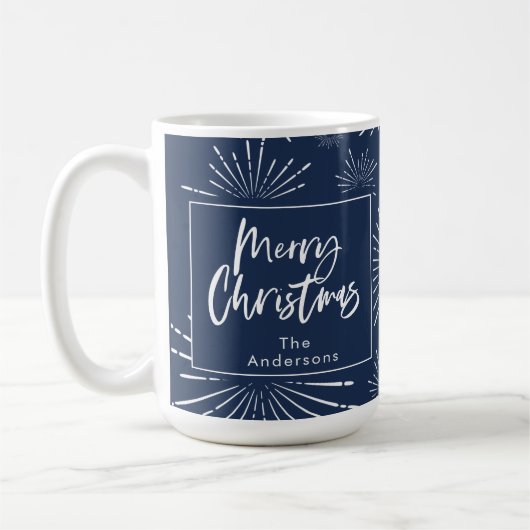 Blau-weiße Schrift frohe Weihnachten Kaffeetasse (Links)