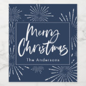 Blau-weiße Schrift frohe Weihnachten Weinetikett (Einzelnes Label)