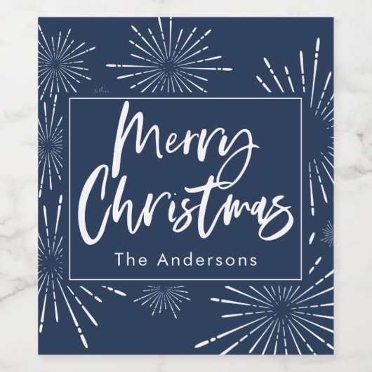Blau-weiße Schrift frohe Weihnachten Weinetikett (Einzelnes Label)