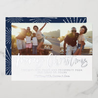 Blau-weiße Schrift frohe Weihnachts-Multi-Foto