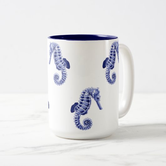 Blau-weiße Seepferd Zweifarbige Tasse (VorderseiteRechts)