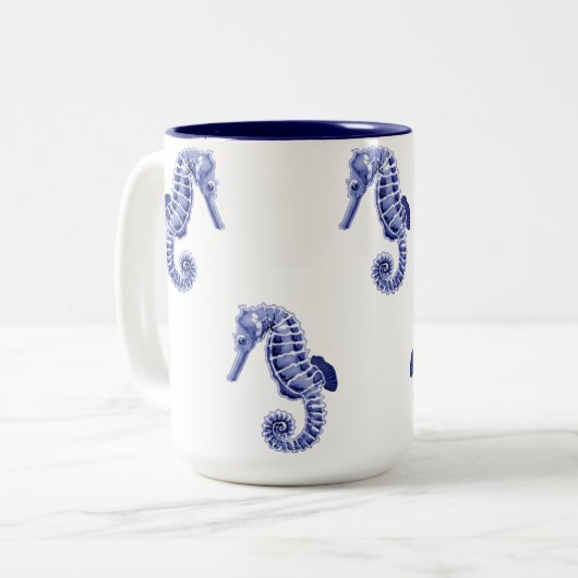 Blau-weiße Seepferd Zweifarbige Tasse (Vorderseite Links)