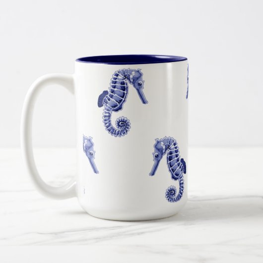 Blau-weiße Seepferd Zweifarbige Tasse (Links)
