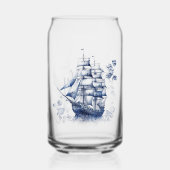 Blau-weiße Segelschiffe im Delft-Stil im Meer Dosenglas (Vorderseite)