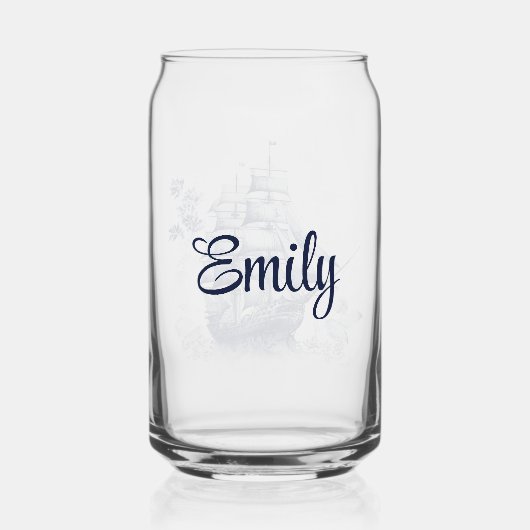 Blau-weiße Segelschiffe im Delft-Stil im Meer Dosenglas (Rückseite)