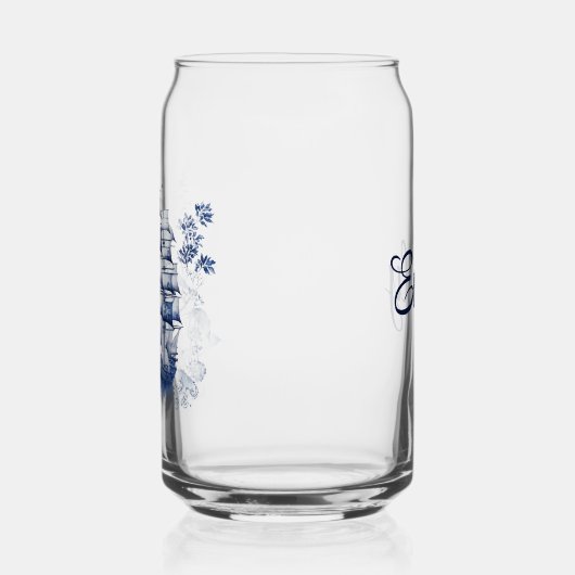 Blau-weiße Segelschiffe im Delft-Stil im Meer Dosenglas (Links)