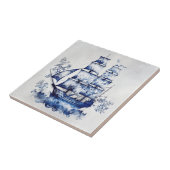 Blau-weiße Segelschiffe im Delft-Stil im Meer Fliese (Seite)