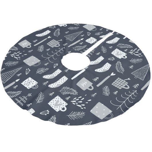 Blau-weiße Socken Tasse Bäume Polyester Weihnachtsbaumdecke (Schrägansicht)