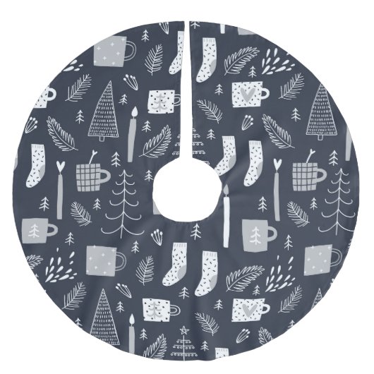Blau-weiße Socken Tasse Bäume Polyester Weihnachtsbaumdecke (Vorderseite)