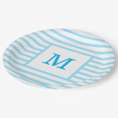 Blau-weiße Streifen für Baby-Monogramm Pappteller