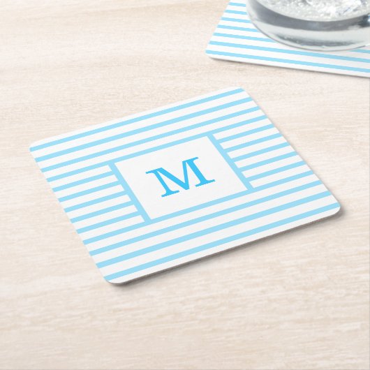 Blau-weiße Streifen für Baby-Monogramm Rechteckiger Pappuntersetzer (angewinkelt)