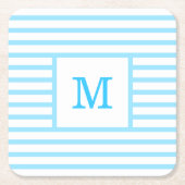Blau-weiße Streifen für Baby-Monogramm Rechteckiger Pappuntersetzer (Vorderseite)