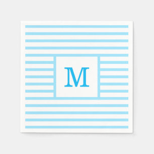 Blau-weiße Streifen für Baby-Monogramm Serviette