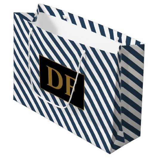 Blau/weiße Streifen Große Geschenktasche Große Geschenktüte (Vorderseite Schrägansicht)
