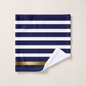 Blau-weiße Streifen Muster Gold Akzente Badhandtuch Set (Waschlappen)