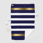 Blau-weiße Streifen Muster Gold Akzente Golfhandtuch (Insitu)