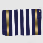 Blau-weiße Streifen Muster Gold Akzente Golfhandtuch (Horizontal)