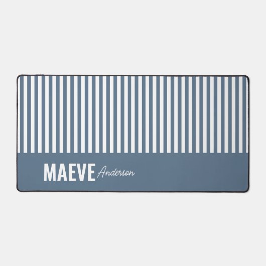 Blau-weiße Streifen personalisiert, modern und ele Schreibtischunterlage (Vorderseite)