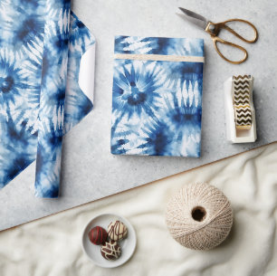 Blau Weiße Tie Dye Geburtstag Geschenkpapier