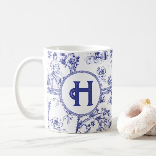 Blau-weiße Toile  Kaffeetasse (Mit Donut)