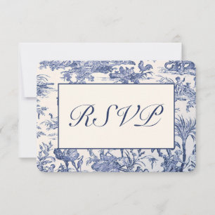Blau-weiße Toile RSVP Karte