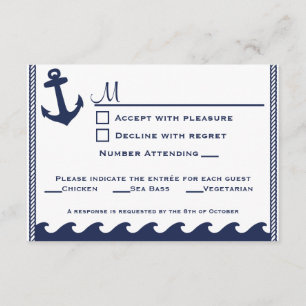 Blau-weiße und blaue Nautische uAwg 3 Menüauswahl RSVP Karte