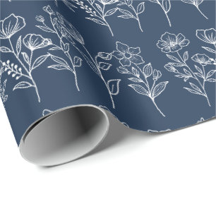 Blau-weiße Vintage-Blumen-Hochzeiten Geschenkpapier