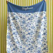 Blau-weiße Vintage-Blumenmuster mit personalisiert Fleecedecke