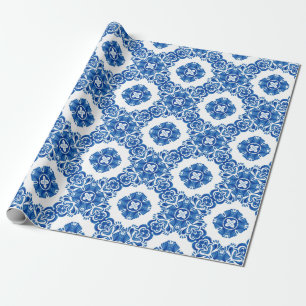 Blau-weiße vintage-blumige Wasserfarbe Pariser  Geschenkpapier