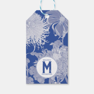 Blau Weiße Vintage-Chinoiserie Blumengestaltung mi Geschenkanhänger