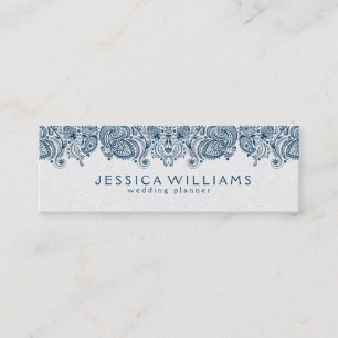 Blau-weiße Vintage-Paisley-Spitze Hochzeitsplaneri Mini Visitenkarte