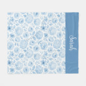 Blau-weiße Wasserfarbe Blumen-Monogramm-Name Fleecedecke (Vorderseite (Horizontal))