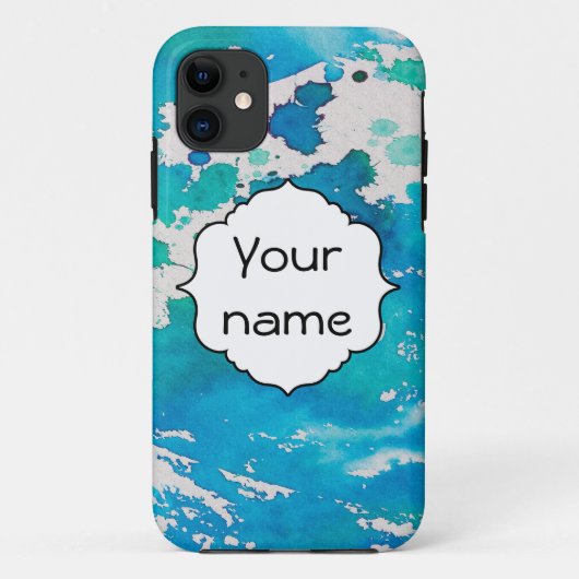 Blau-weiße Wasserfarbenprägung Case-Mate iPhone Hülle (Rückseite)
