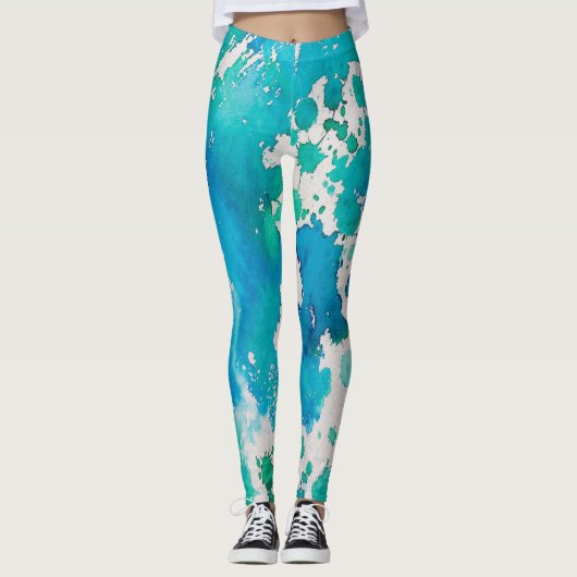 Blau-weiße Wasserfarbenprägung Leggings (Vorderseite)
