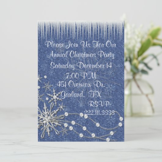 Blau-weiße Weihnachtszeit-Party Einladung (Stehend Vorderseite)
