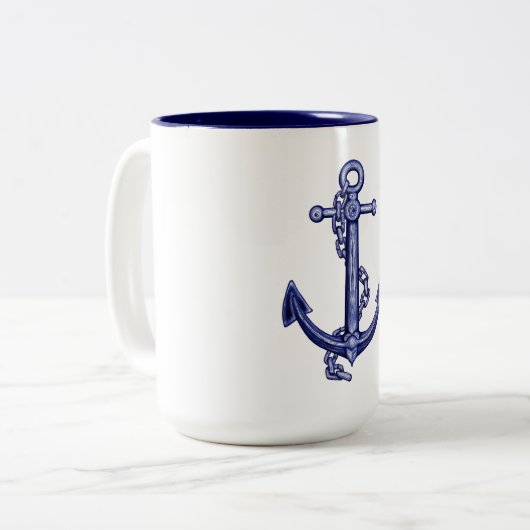 Blau-weißer Anker Zweifarbige Tasse (Vorderseite Links)