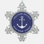 Blau weißer Ankeranker Custom Willkommensgarten Schneeflocken Zinn-Ornament (Vorderseite)