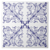 Blau-weißer Barock Rokoko Seashells Muster Fliese (Vorderseite)