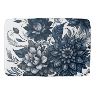 Blau-weißer Bohemian-Blumenprint Badematte