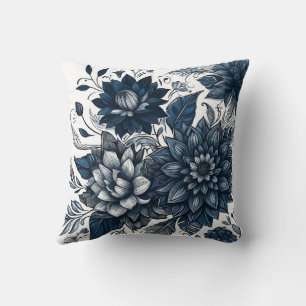 Blau-weißer Bohemian-Blumenprint Kissen