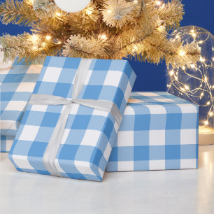 Blau-Weißer Büffel-Karo Geschenkpapier