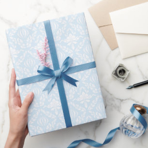 Blau-weißer Damast Elegant Klassisch Floral Geschenkpapier