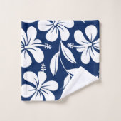 Blau-weißer Hibiskus Badhandtuch Set (Waschlappen)
