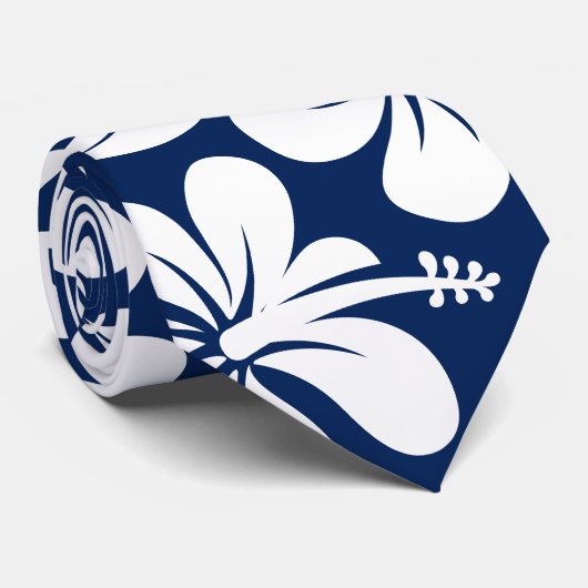 Blau-weißer Hibiskus Krawatte (Gerollt)