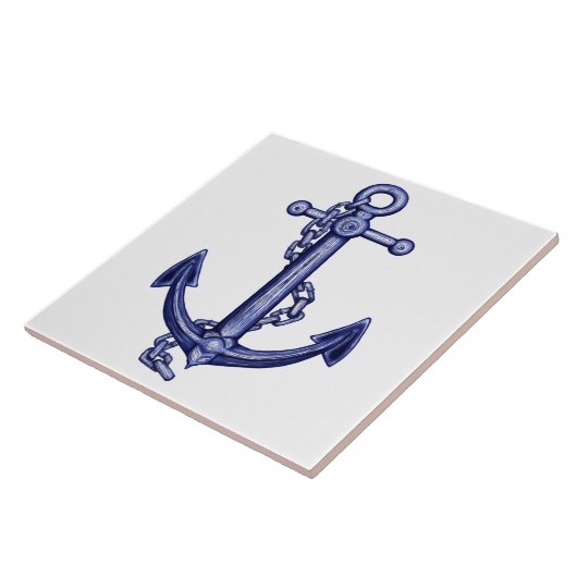 Blau-weißer nautischer Anker Fliese (Seite)